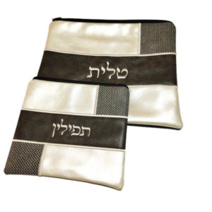 Faux Leather Black/Metallic Tallit & Tefillin Bag Set